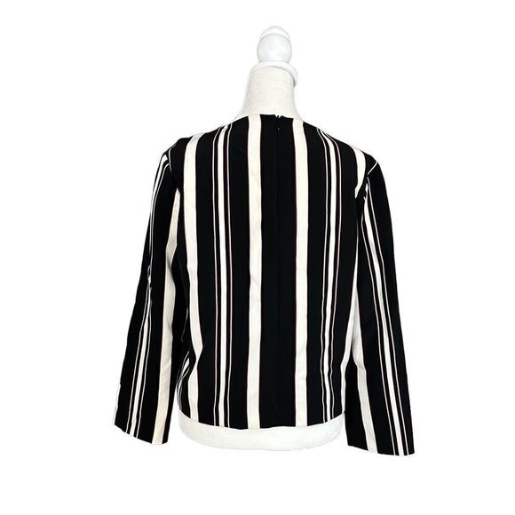 Zara Woman Black Red & White Stripe Collarless Cropped Blouse Size Medium - Picture 4 of 11